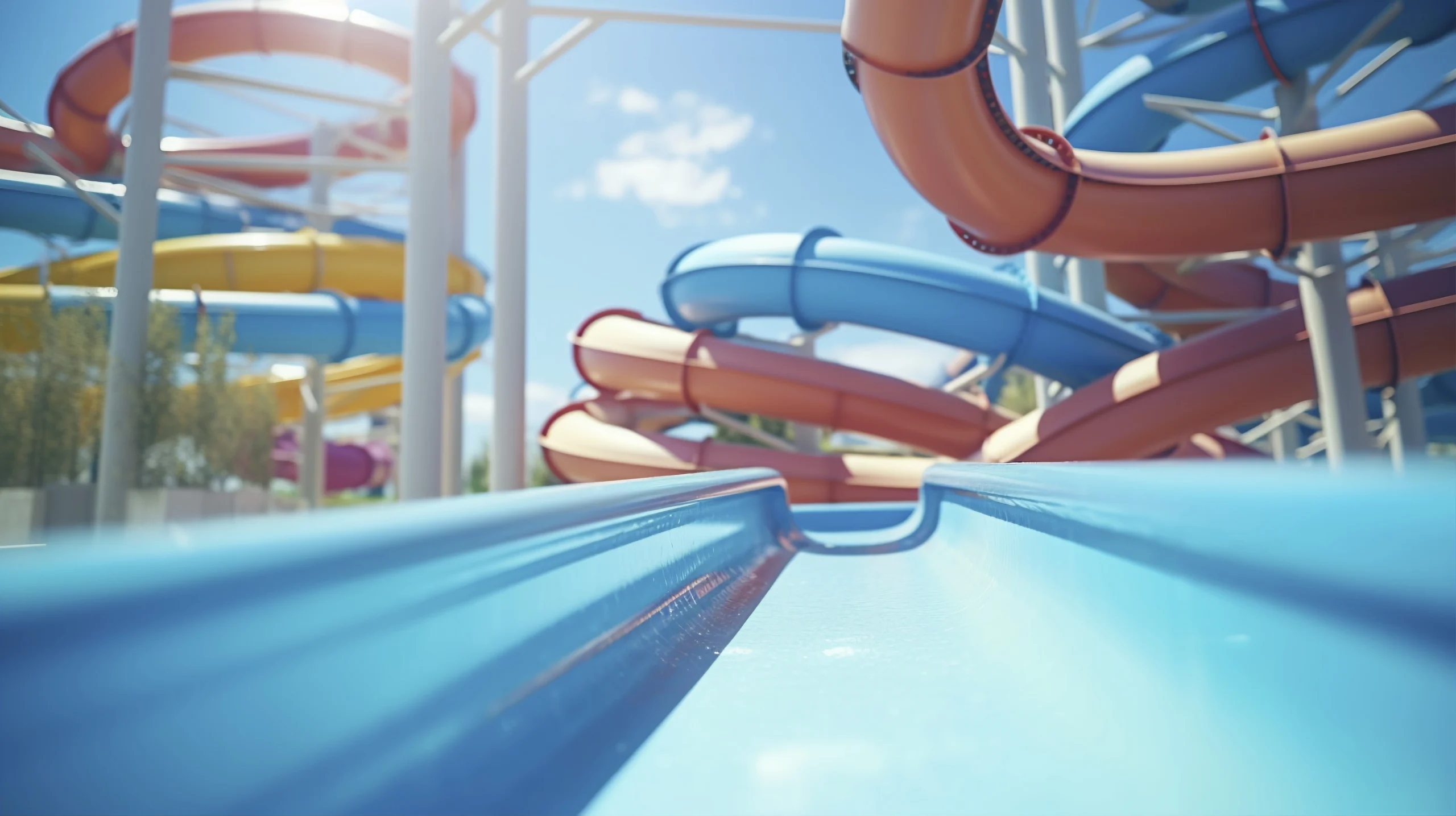 Parques acuáticos infantiles: vista de un parque acuático en verano